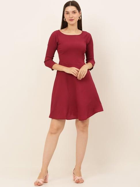 jainish maroon regular fit a-line dress