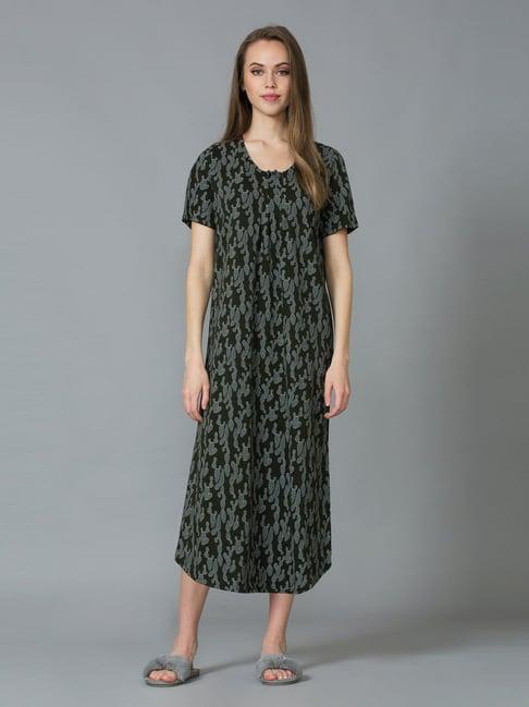 van heusen green & grey cotton printed night gown