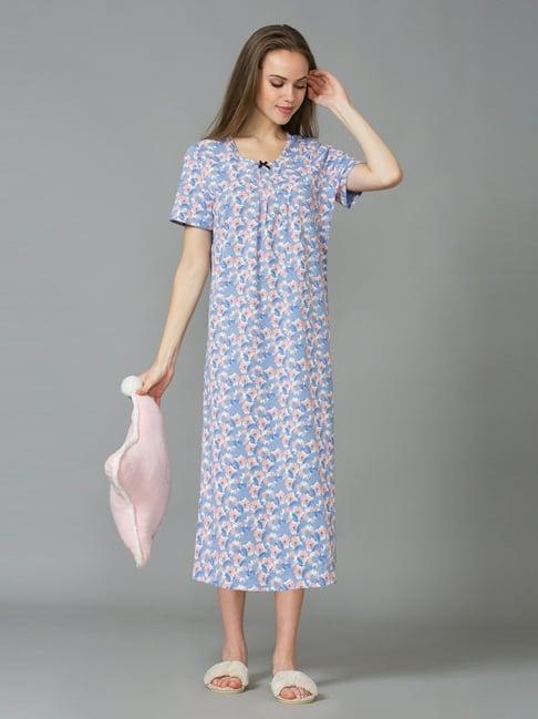 van heusen blue cotton printed night gown