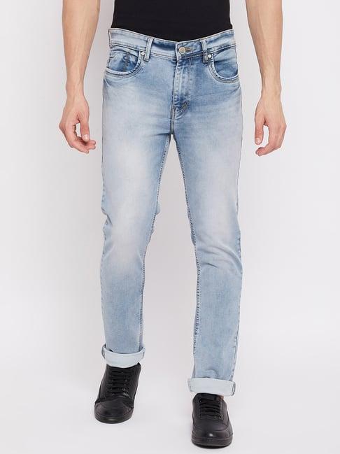 duke light blue slim fit heavily washed jeans