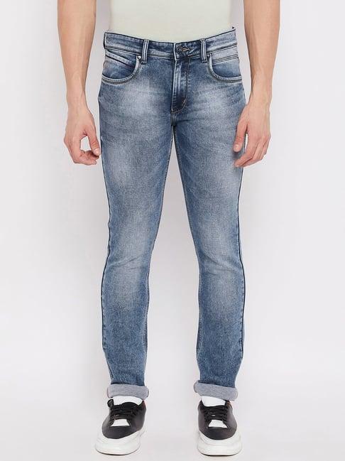 duke dark blue slim fit heavily washed jeans