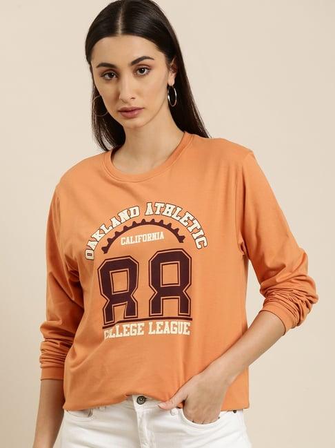 dillinger rust cotton printed oversize crew t-shirt