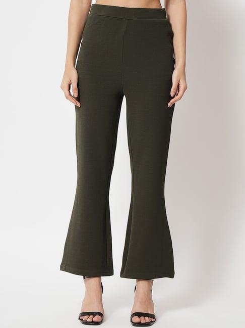 trend arrest olive flared fit high rise pants