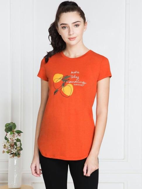 van heusen orange printed t-shirt