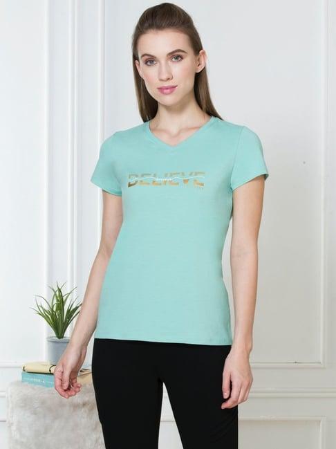 van heusen green cotton printed t-shirt