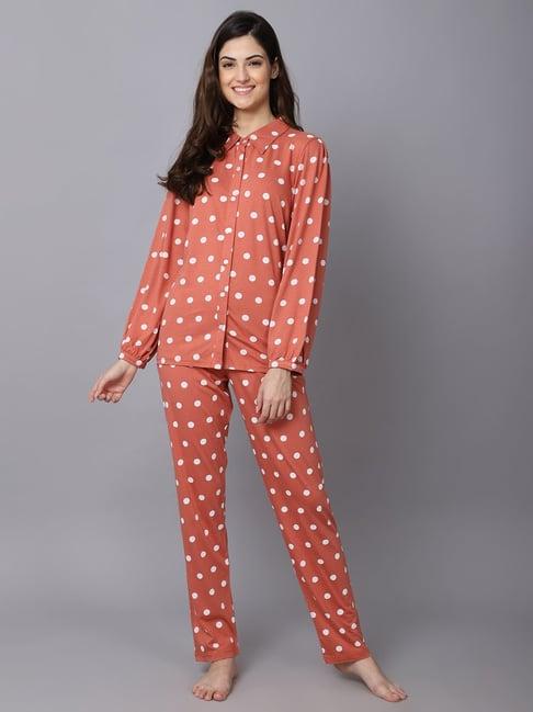 kanvin rust polka dot shirt with pyjamas