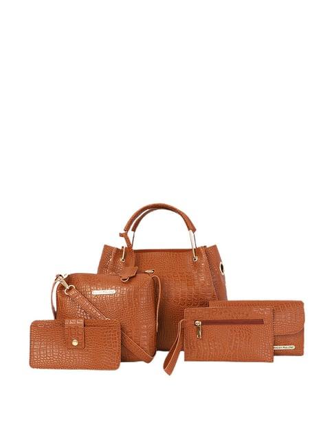 bagsy malone croco tan animal effect medium satchel handbag - set of 5