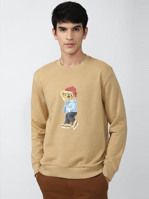 forever 21 beige regular fit printed sweatshirt