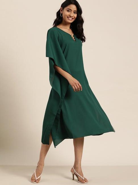 qurvii green midi kaftan dress