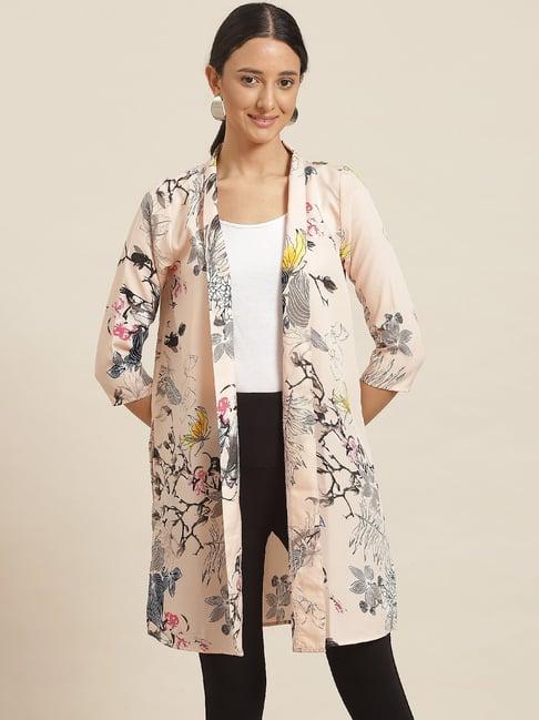 qurvii peach floral print shrug