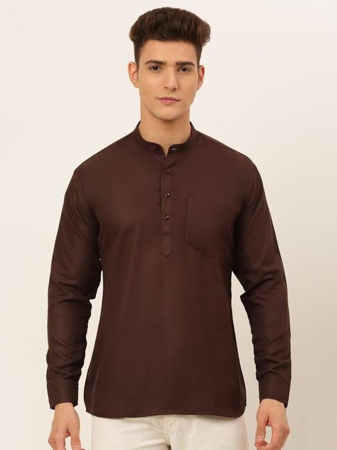 jompers coffee brown cotton regular fit short kurta