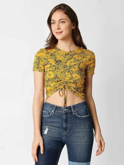 pepe jeans yellow floral print crop top