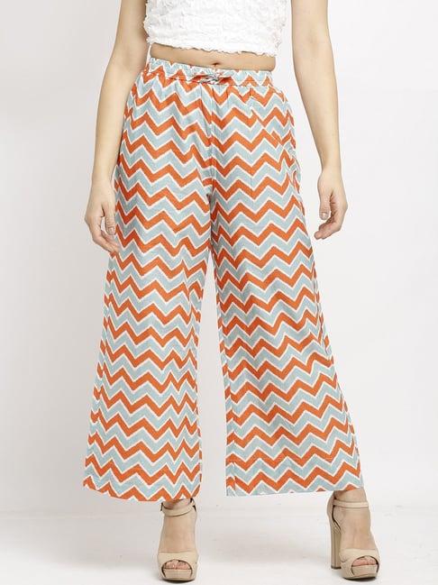 rajnandini orange & grey cotton printed palazzos