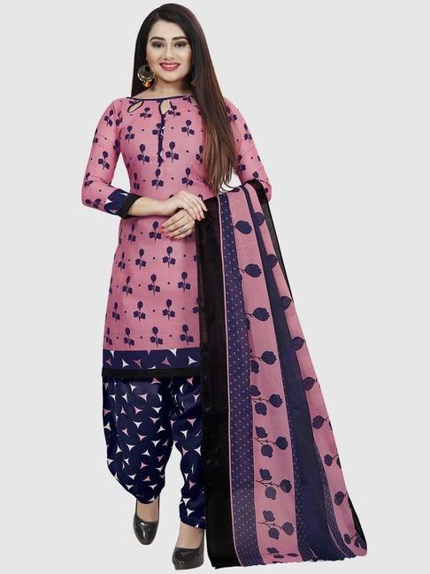 rajnandini pink & blue cotton printed unstitched dress material