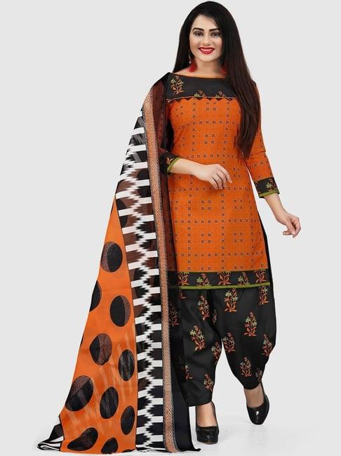 rajnandini orange & black cotton printed unstitched dress material