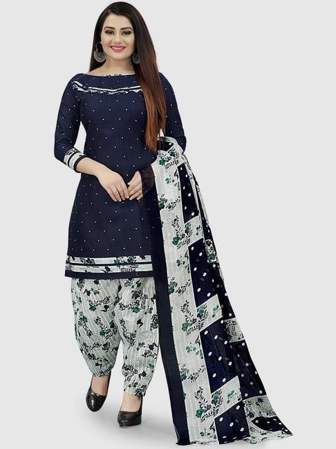 rajnandini navy & green cotton printed unstitched dress material