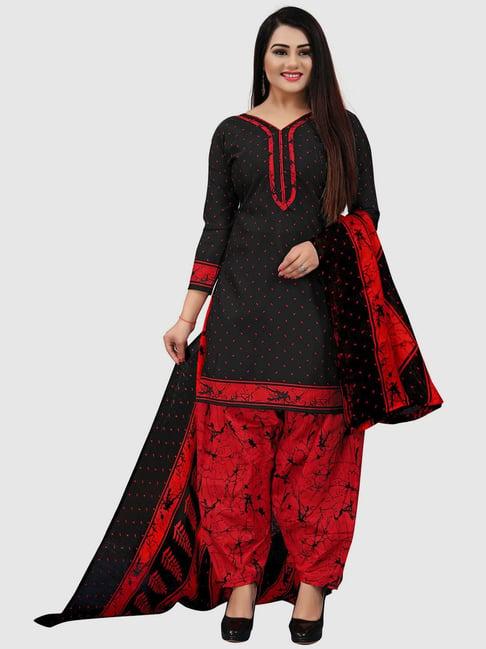 rajnandini black & red cotton printed unstitched dress material