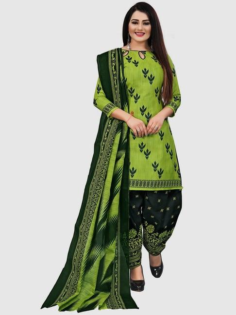 rajnandini green & black cotton printed unstitched dress material