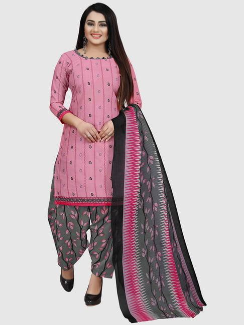 rajnandini pink & grey cotton printed unstitched dress material