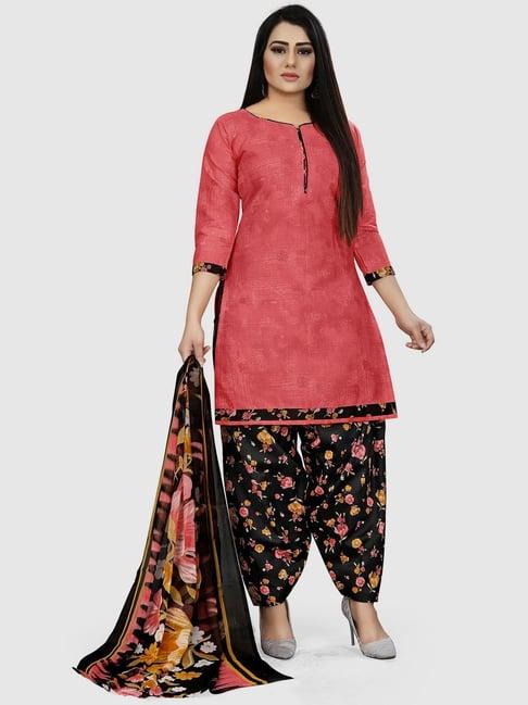 rajnandini peach & black cotton printed unstitched dress material