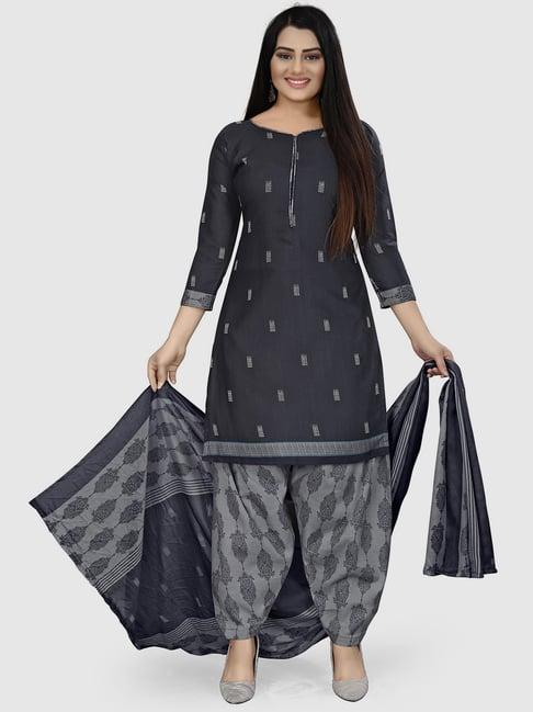 rajnandini navy & grey cotton printed unstitched dress material