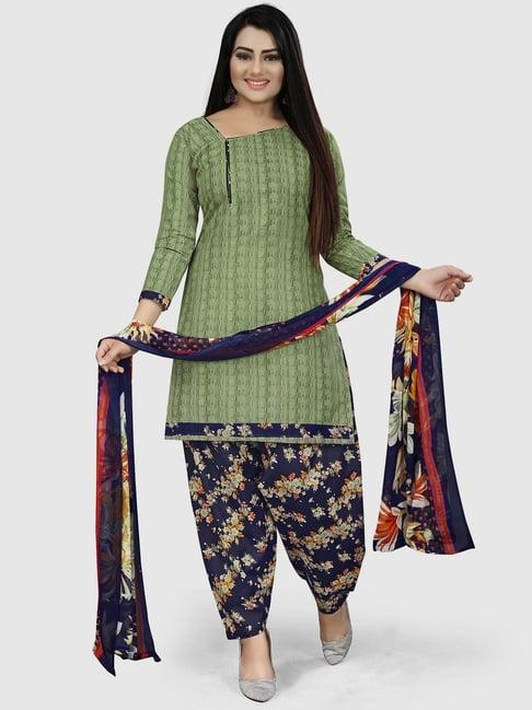 rajnandini green & blue cotton printed unstitched dress material