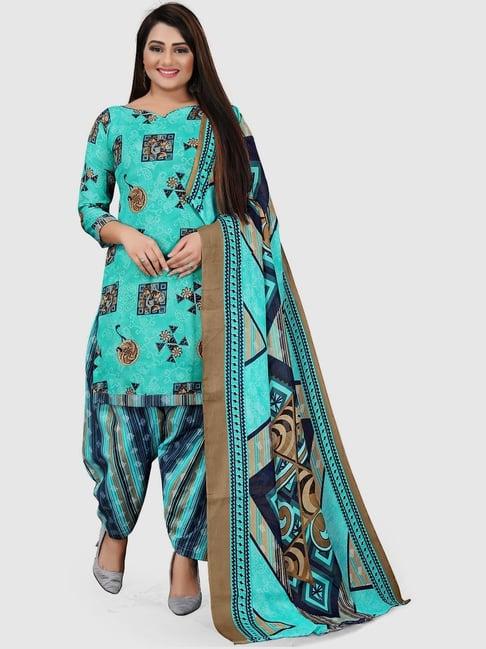 rajnandini turquoise blue cotton printed unstitched dress material