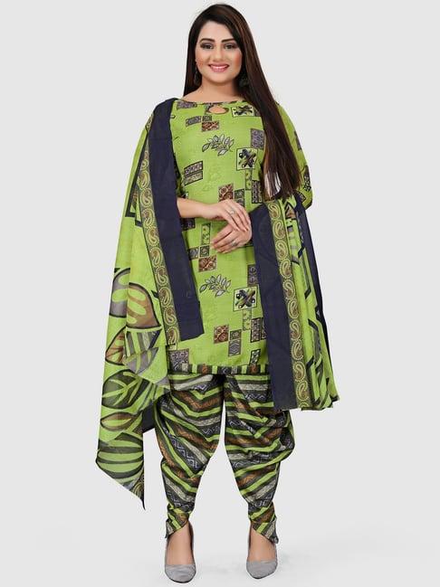 rajnandini green cotton printed unstitched dress material