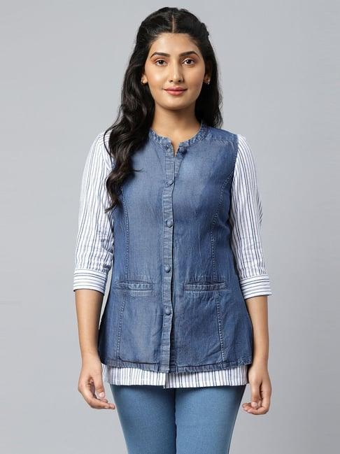 aureli blue cotton sleeveless jacket