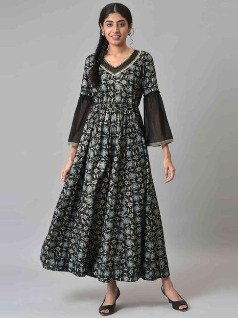 aurelia black floral print maxi dress