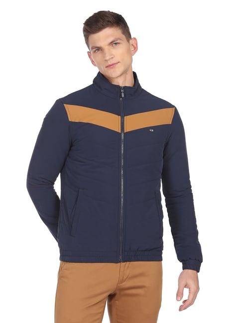 arrow sport navy regular fit colour block jacket