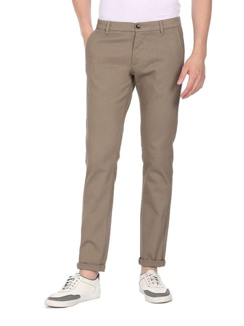 arrow sport light brown cotton slim fit self pattern chinos