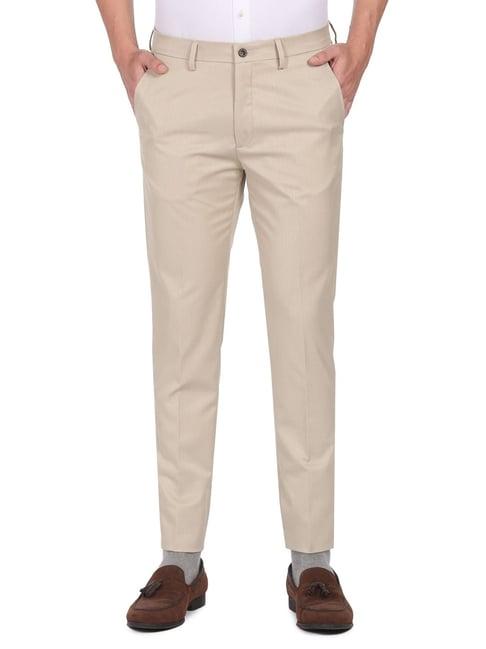 arrow new york beige slim fit trousers