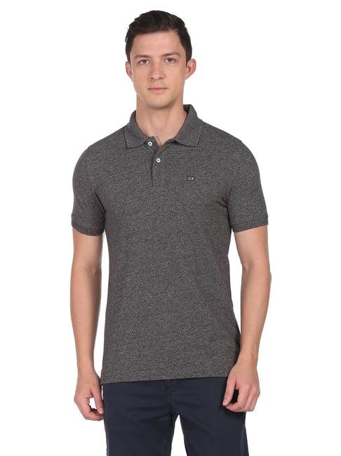 arrow sport grey cotton regular fit self pattern polo t-shirt