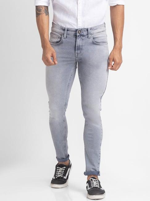 spykar light grey super slim fit low rise jeans