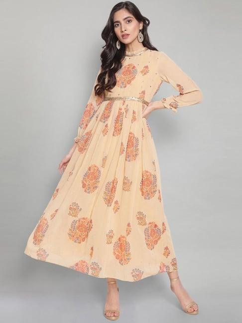 wishful by w dull yellow floral print a-line dress