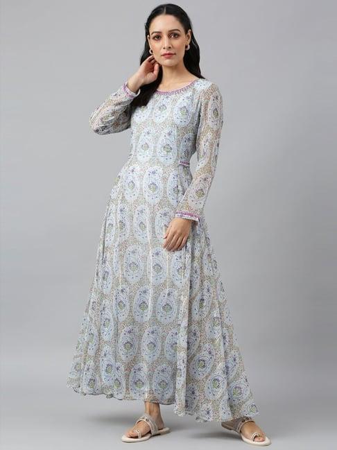 wishful by w blue paisley print a-line dress