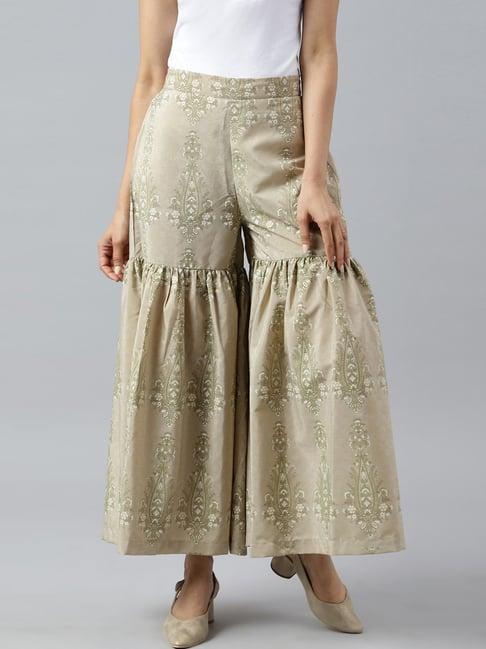 wishful by w beige floral print sharara