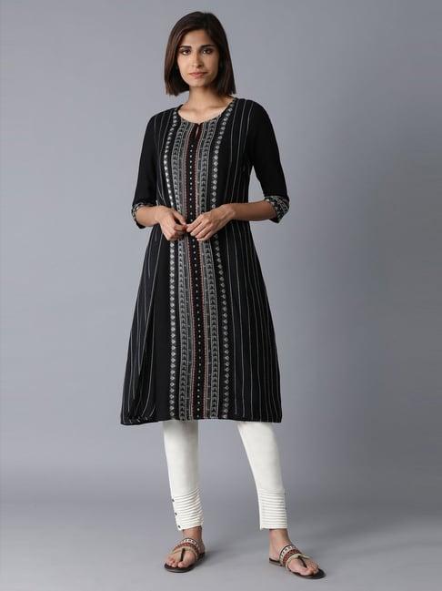 w black aztec print straight kurta