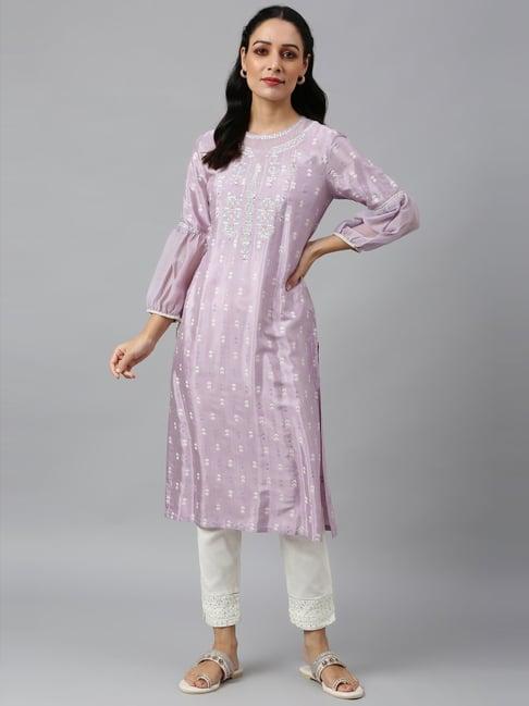 w lavender frost floral print straight kurta