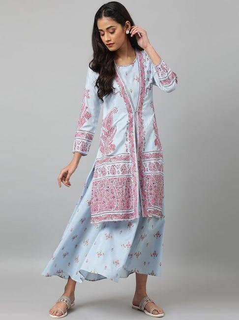 w skylight blue paisley print kurta with jacket