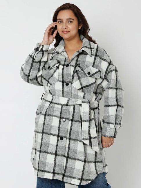 vero moda curve light grey check coat