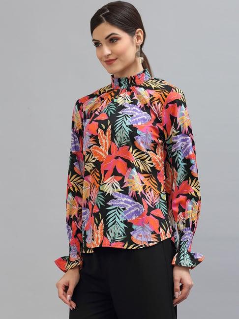 style quotient black floral print top