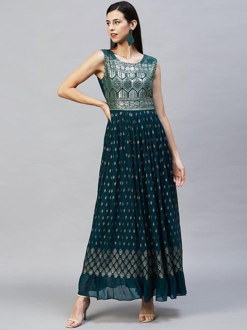 fashor teal green embellished maxi dress