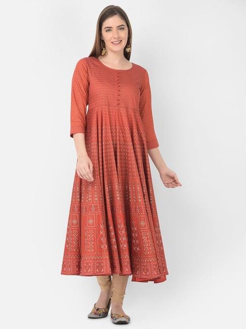 span rust printed anarkali kurta