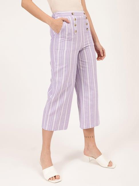 elle lilac striped regular fit crop pants