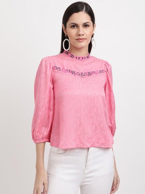 elle pink cotton printed top