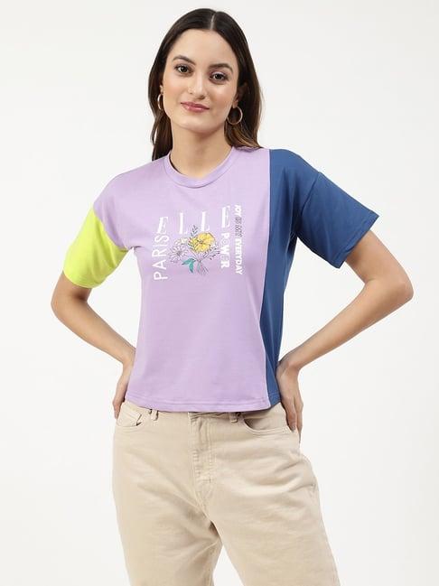 elle multicolor cotton color-block t-shirt