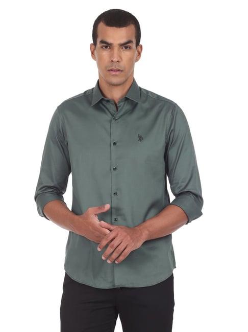 u.s. polo assn. sage green cotton regular fit shirt