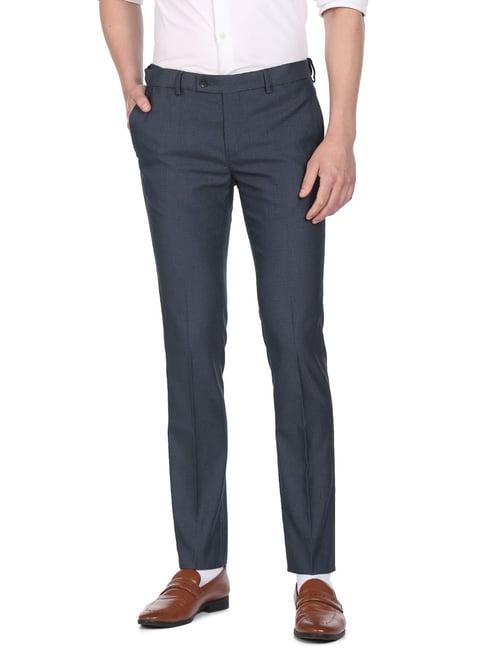 arrow navy regular fit checks trousers